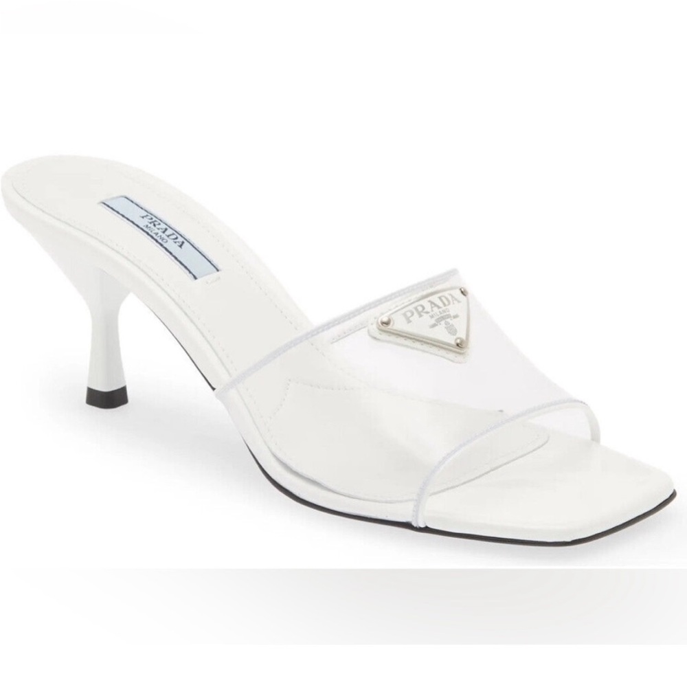 Prada Ciabette Plexi Triangle Logo Mule